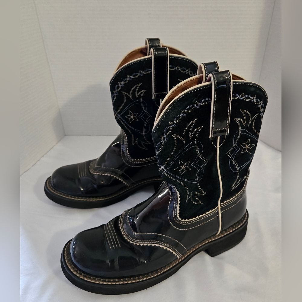 Ariat Black Heeled Boots with White Stitching